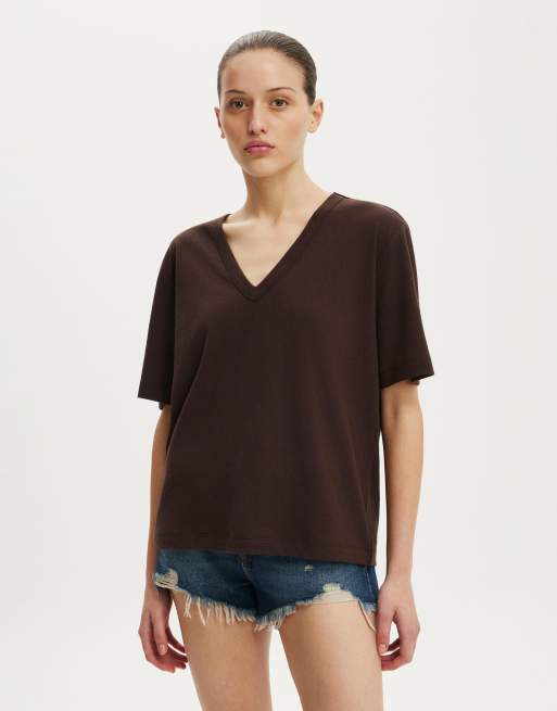 Cotton On The slub v neck tee in brown, 2 of 4