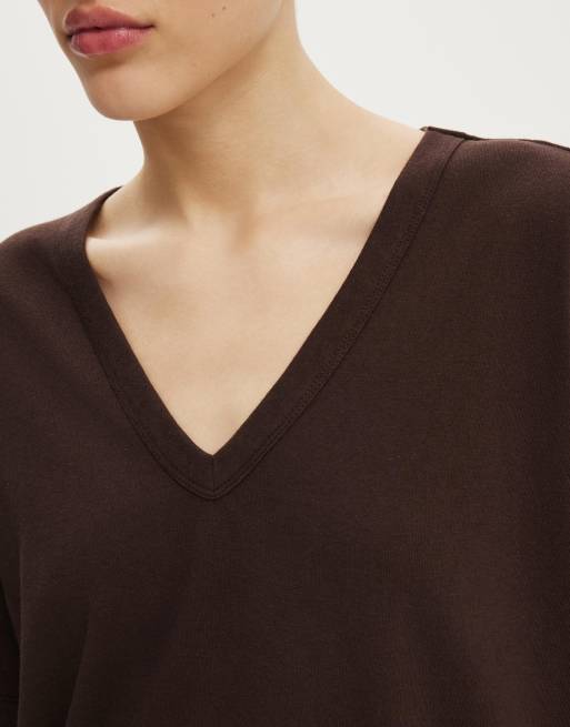 Cotton On The slub v neck tee in brown, 3 of 4