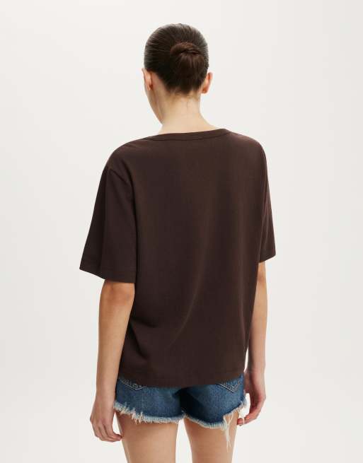 Cotton On The slub v neck tee in brown, 4 of 4
