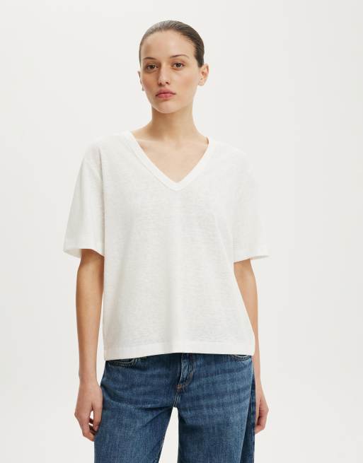 Cotton On The slub v neck tee in white, 2 of 4