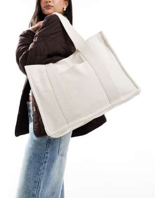 Cotton On the stand by tote in ecru canvas-White