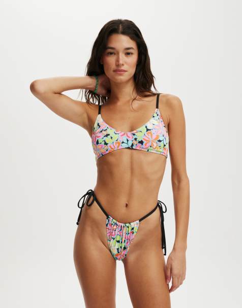 Cotton On Thin strap gathered brazilian bikini bottom in multi - view 1