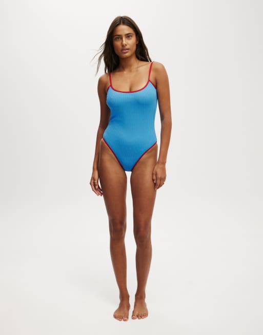 Cotton On Thin strap low scoop one piece cheeky in blue - MBLUE, 2 of 4