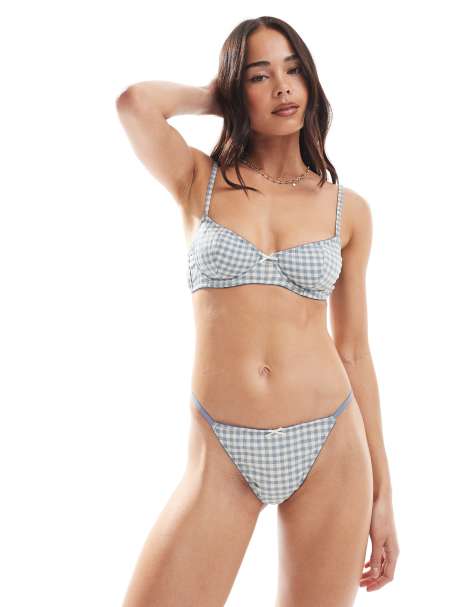 Cotton On thong in blue check - view 1