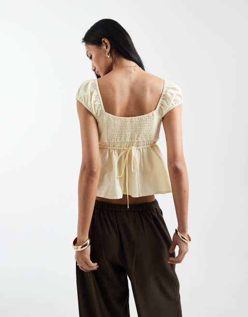 Cotton On tie-back babydoll blouse in vanilla glow, 2 of 4