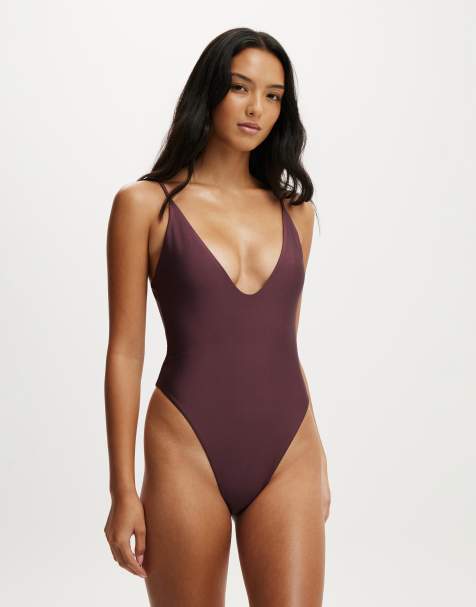 Cotton On Tie back strappy one piece brazilian in brown - view 1