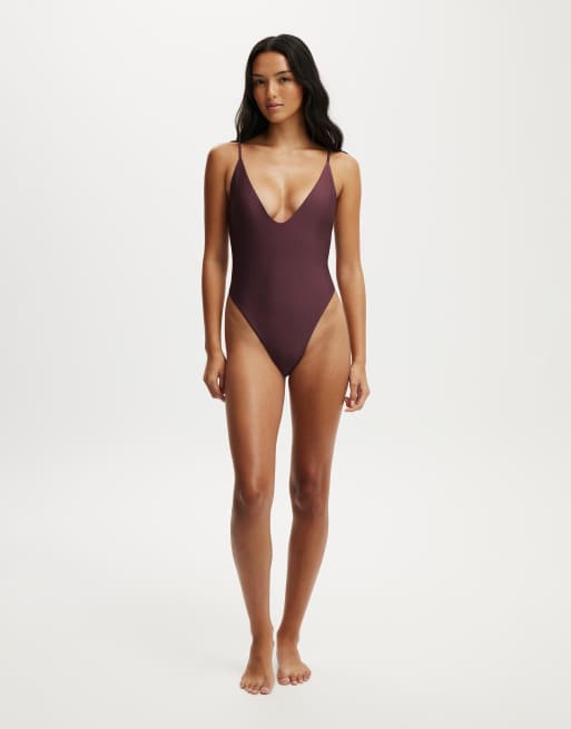 Cotton On Tie back strappy one piece brazilian in brown, 3 of 4