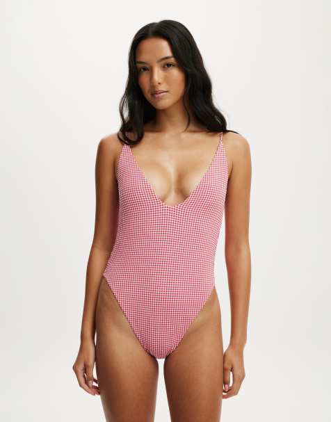 Cotton On Tie back strappy one piece brazilian in red - view 1