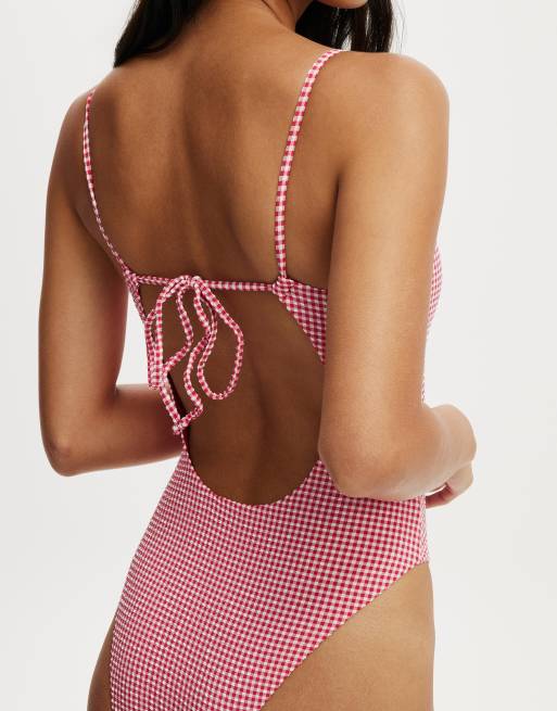 Cotton On Tie back strappy one piece brazilian in red, 4 of 4