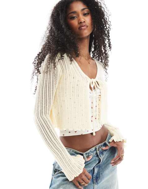 Cotton On tie cardigan in lemon - view 1