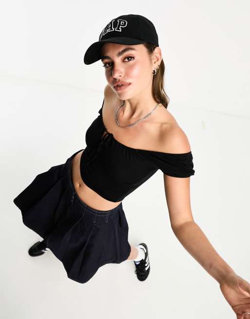 Cotton On tie front short sleeve crop top in black | ASOS