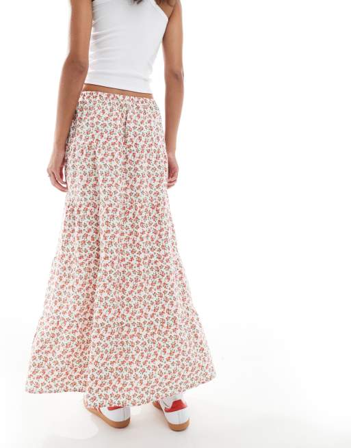 Cotton On tiered maxi skirt in crimson floral | ASOS