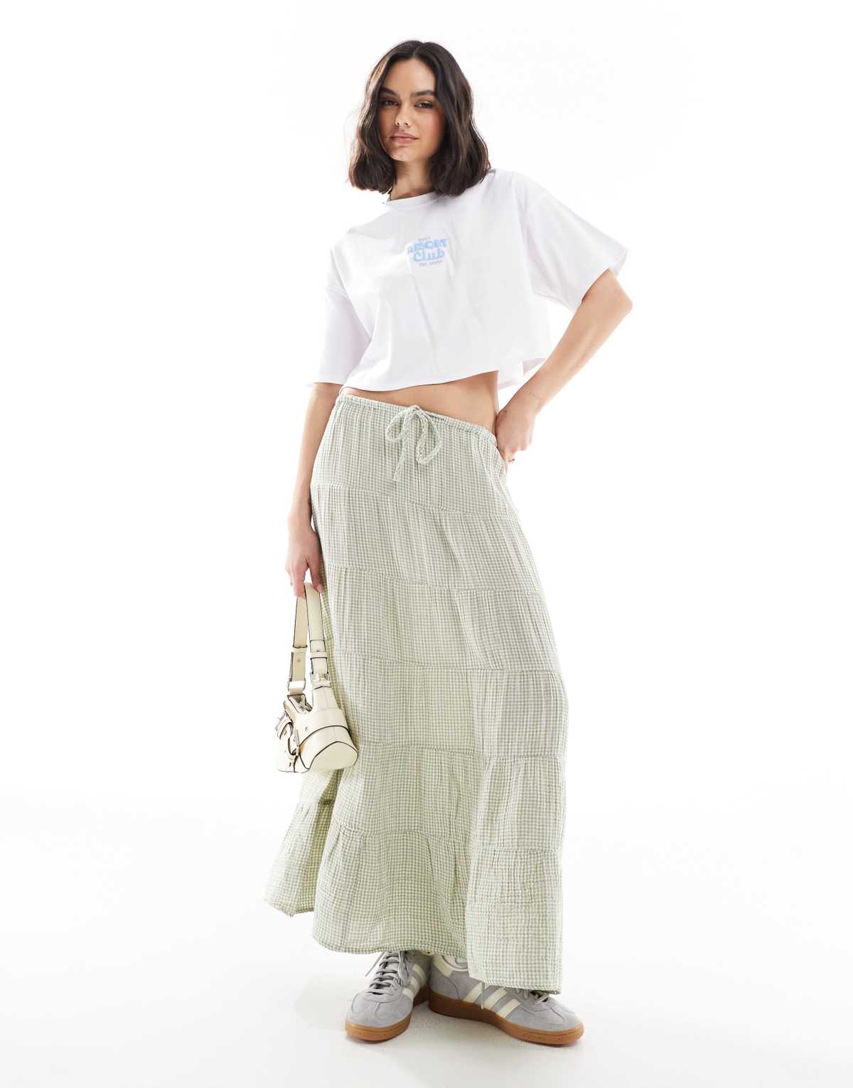 Cotton On tiered maxi skirt in green gingham