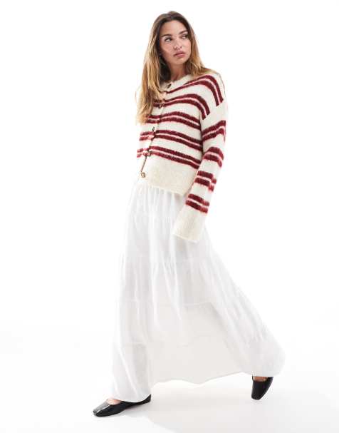 Cotton On tiered maxi skirt in white - view 1