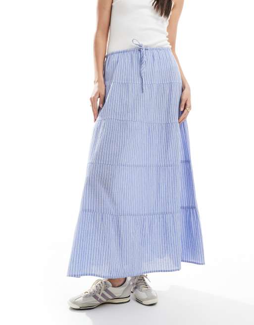 Cotton On tierred maxi skirt in blue stripe, 2 of 5