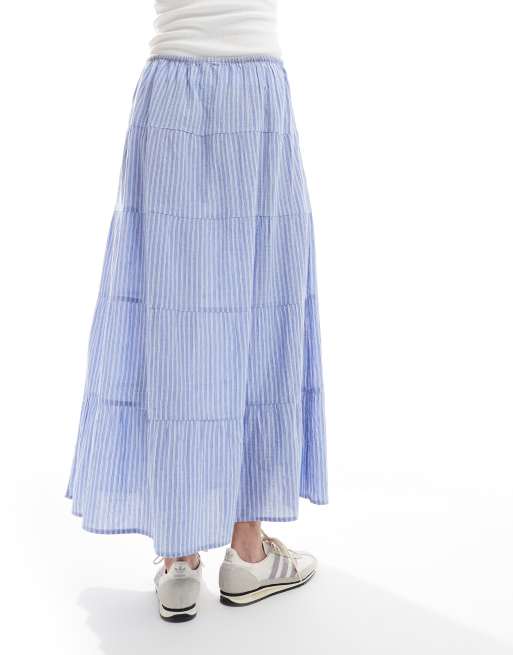 Cotton On tierred maxi skirt in blue stripe, 4 of 5