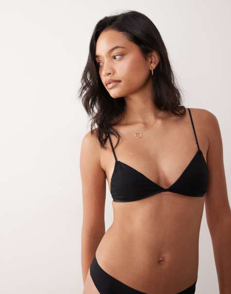 Cotton On tiny cotton triangle bralette in black - view 1