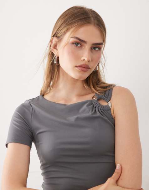 Cotton On - Top à épaules dénudées et taille cintrée avec œillets - Gris urbain - view 1