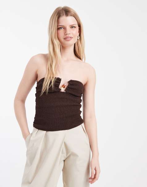 Cotton On - Top a fascia in maglia color cacao con finiture in metallo - view 1