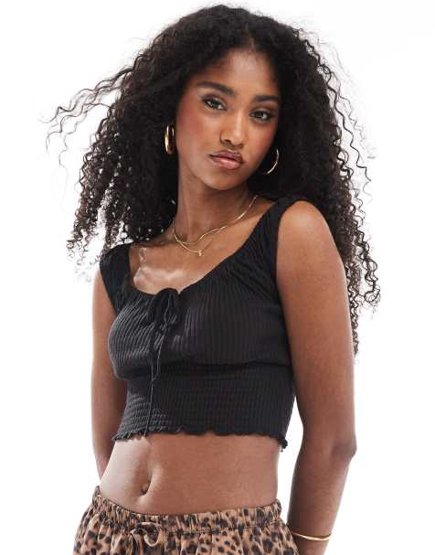 Cotton On - Top a maniche corte arricciato nero - view 1