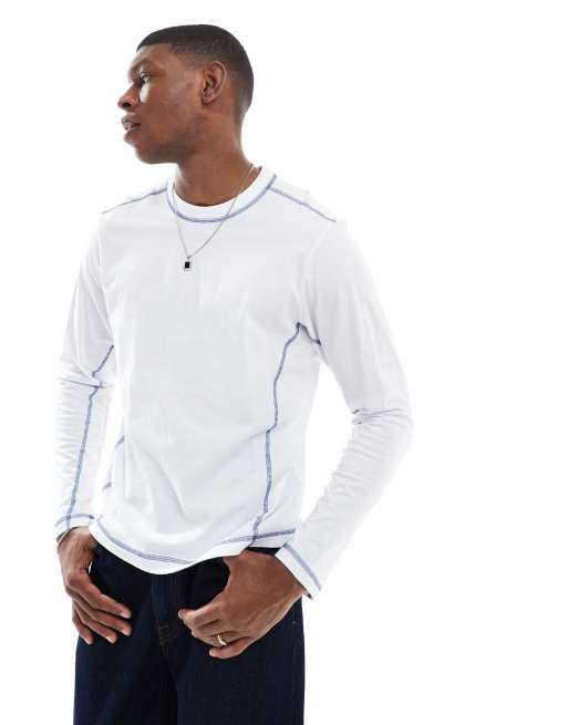 Cotton On - Top a maniche lunghe bianco con cuciture a contrasto