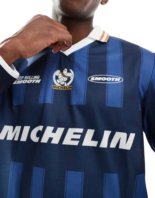 Cotton On - Top a maniche lunghe color blu navy a righe con grafica Michelin su licenza, 4 di 4