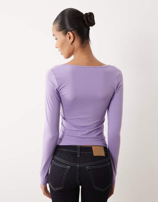 Cotton On - Top a maniche lunghe con scollo a cuore viola, 4 di 4