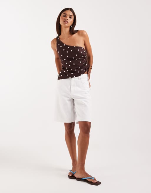 Cotton On - Top asymétrique en lin à pois - Chêne foncé, 2 de 4
