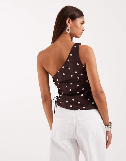 Cotton On - Top asymétrique en lin à pois - Chêne foncé, 3 de 4