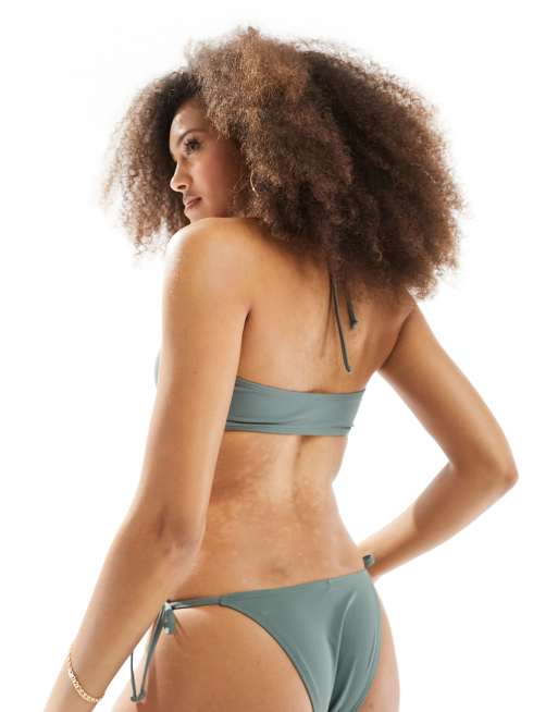 Cotton On - Top bikini a fascia kaki con apertura a goccia , 3 di 4