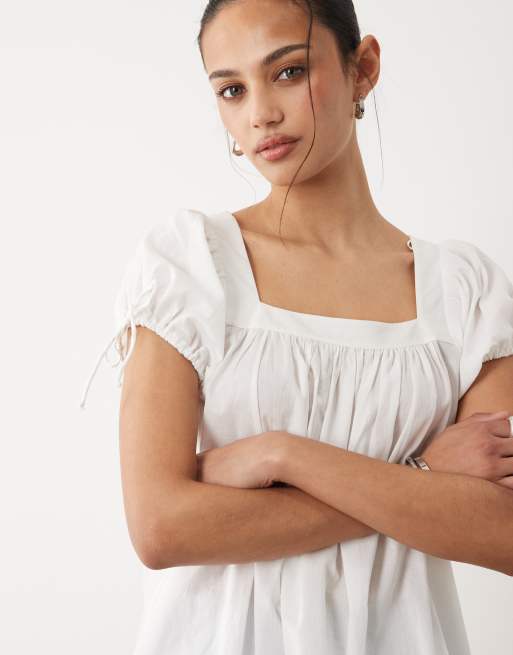 Cotton On - Top blanco amplio estilo túnica de estilo babydoll Eliza, 3 de 4