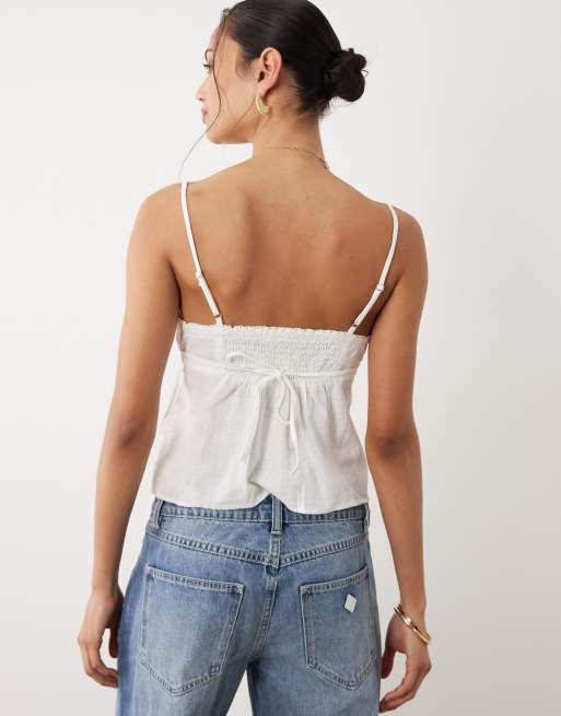 Cotton On - Top blanco de tirantes con estampado de lunares pequeños de algodón, 4 de 4