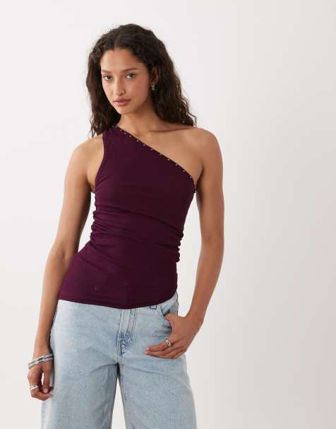 Cotton On - Top color baya asimétrico de punto con tachuelas - view 1