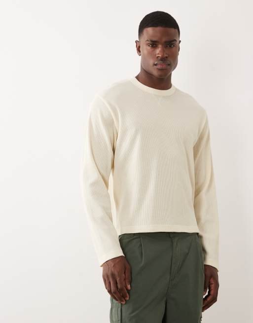 Cotton On - Top corto a maniche lunghe color crema testurizzato