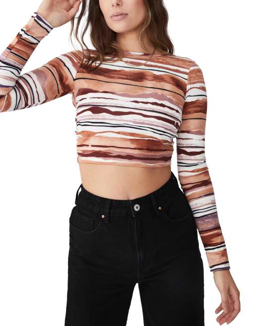 Cotton On - Top corto a maniche lunghe multicolore allacciato dietro