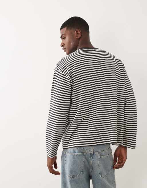 Cotton On - Top corto a maniche lunghe nero e bianco a righe, 3 di 5