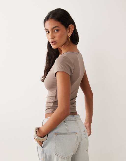 Cotton On - top de manga corta en mocha, 4 de 4