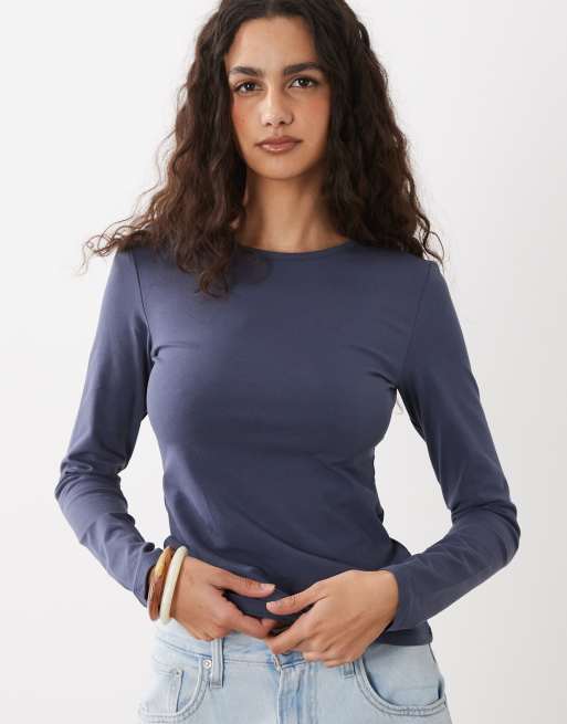 Cotton On - Top girocollo a maniche lunghe taglio lungo blu navy college
