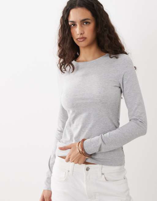 Cotton On - Top girocollo a maniche lunghe taglio lungo grigio mélange