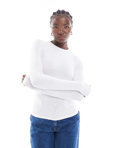 Cotton On - Top girocollo bianco a maniche lunghe - view 1