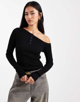 Cotton On - Top Henley à épaules dénudées - Noir