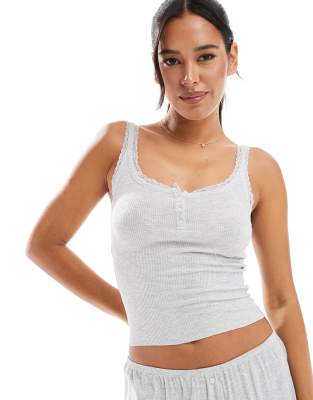 Cotton On - Top in Grau meliert mit Henley-Ausschnitt, Kombiteil