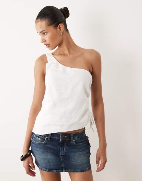 Cotton On - Top in lino bianco con spalle asimmetriche - view 1