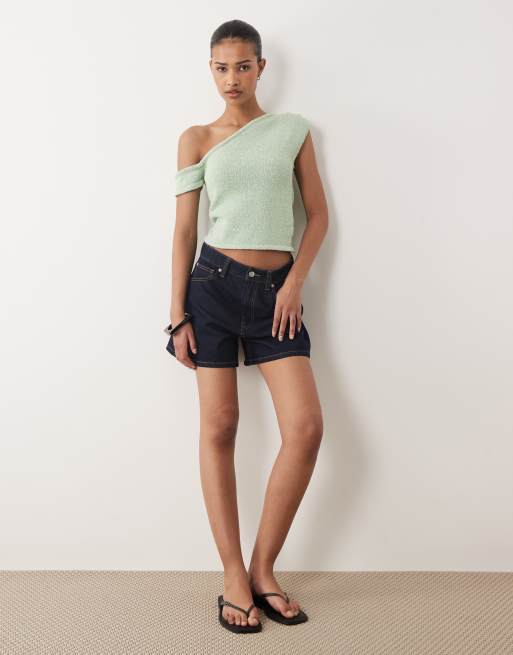 Cotton On - Top in maglia color matcha testurizzato con scollo asimmetrico, 2 di 4