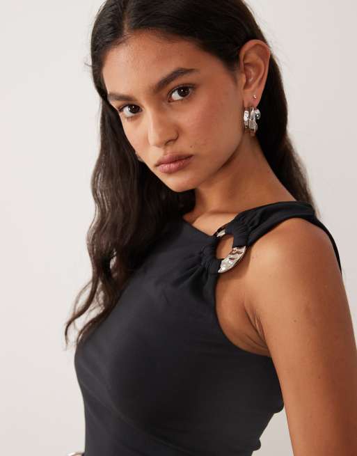 Cotton On top med hulmønster, offshoulder og indsnøret talje i sort, 3 af 4