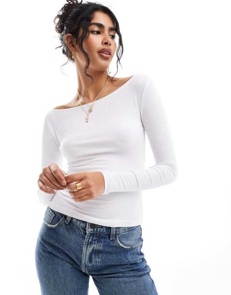 Cotton On - Top met lange mouwen en boothals in wit - view 1