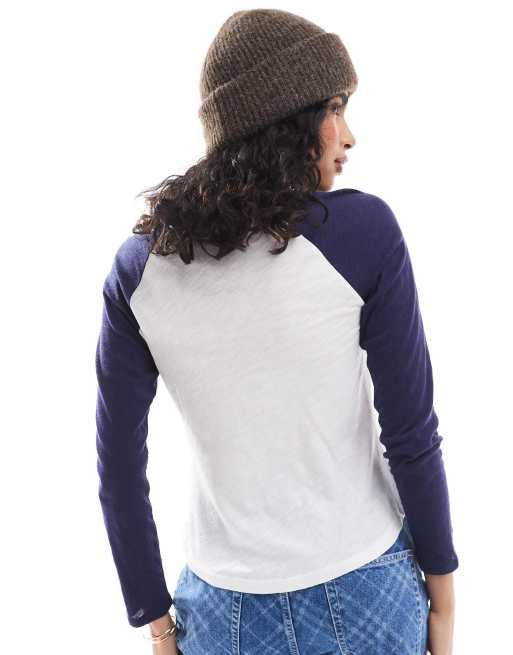 Cotton On - Top met lange mouwen in marineblauw en wit, 4 van 4