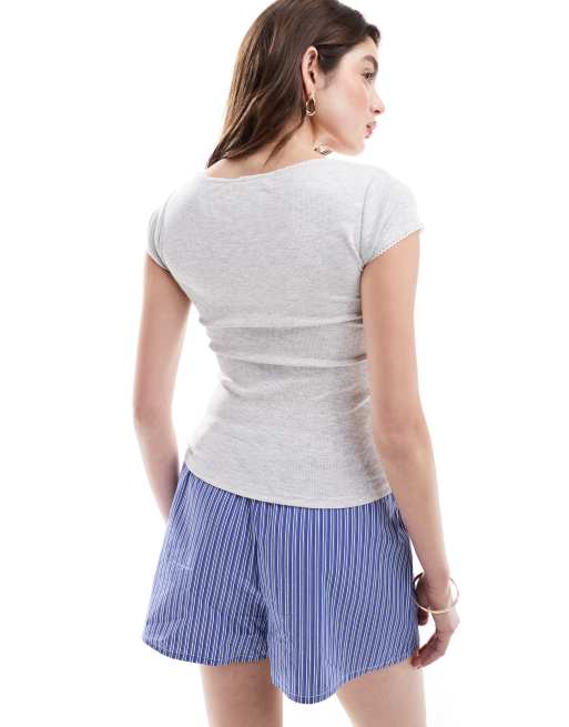 Cotton On - Top met vierkante hals en korte mouwen in gemêleerd grijs, 3 van 4