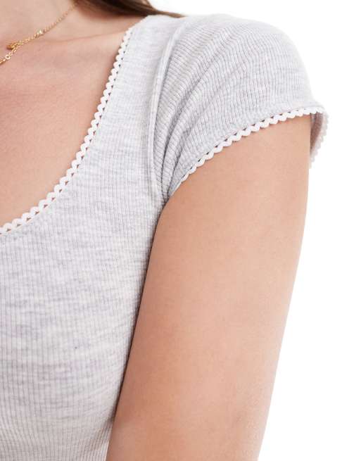 Cotton On - Top met vierkante hals en korte mouwen in gemêleerd grijs, 4 van 4