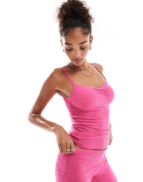 Cotton On rosette detail cami sleep top co-ord in raspberry sorbet